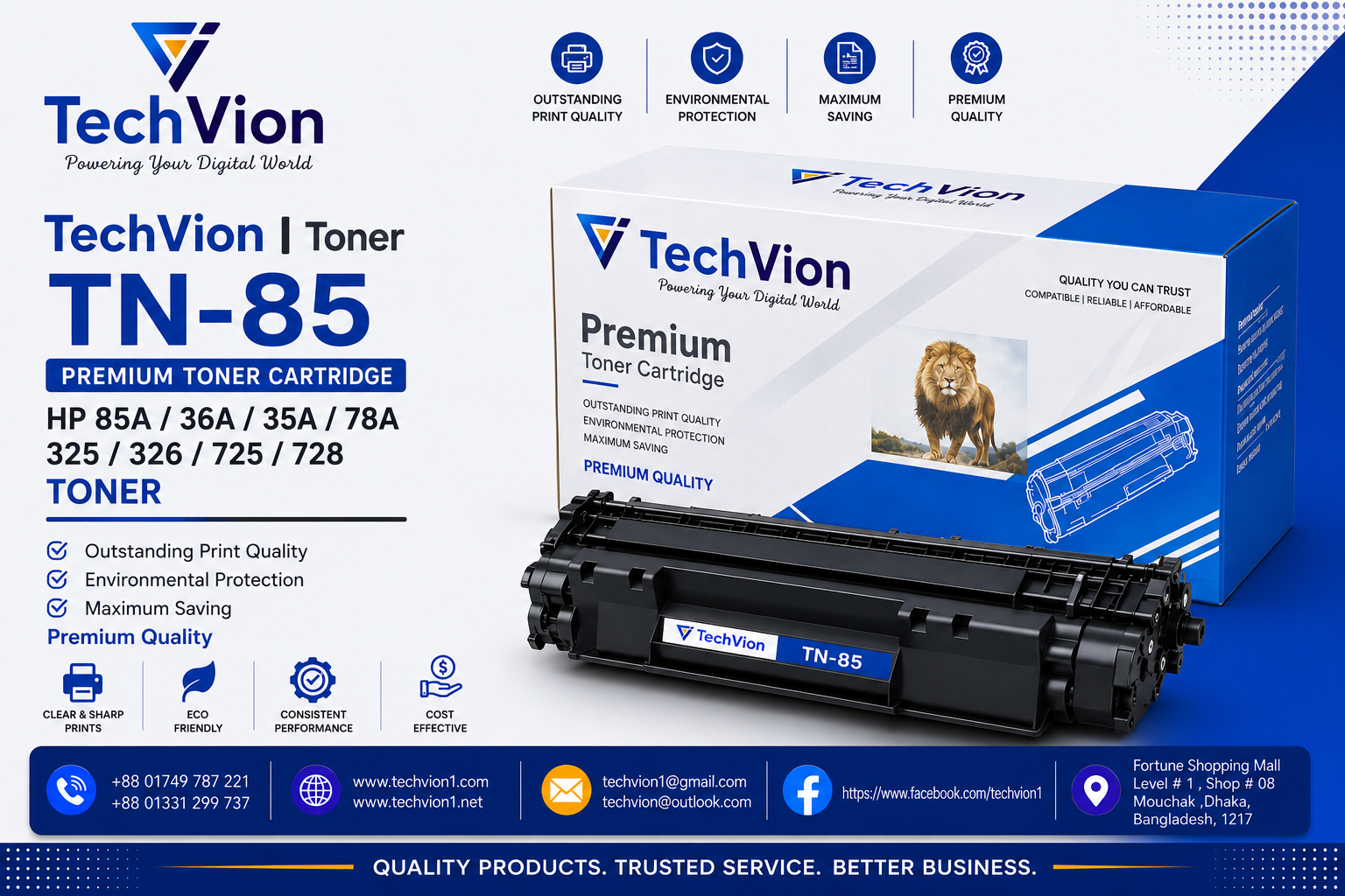 TechVion | Toner | TN-85 HP 85A /36A/35A/78A/325/326/725/728 TONER
