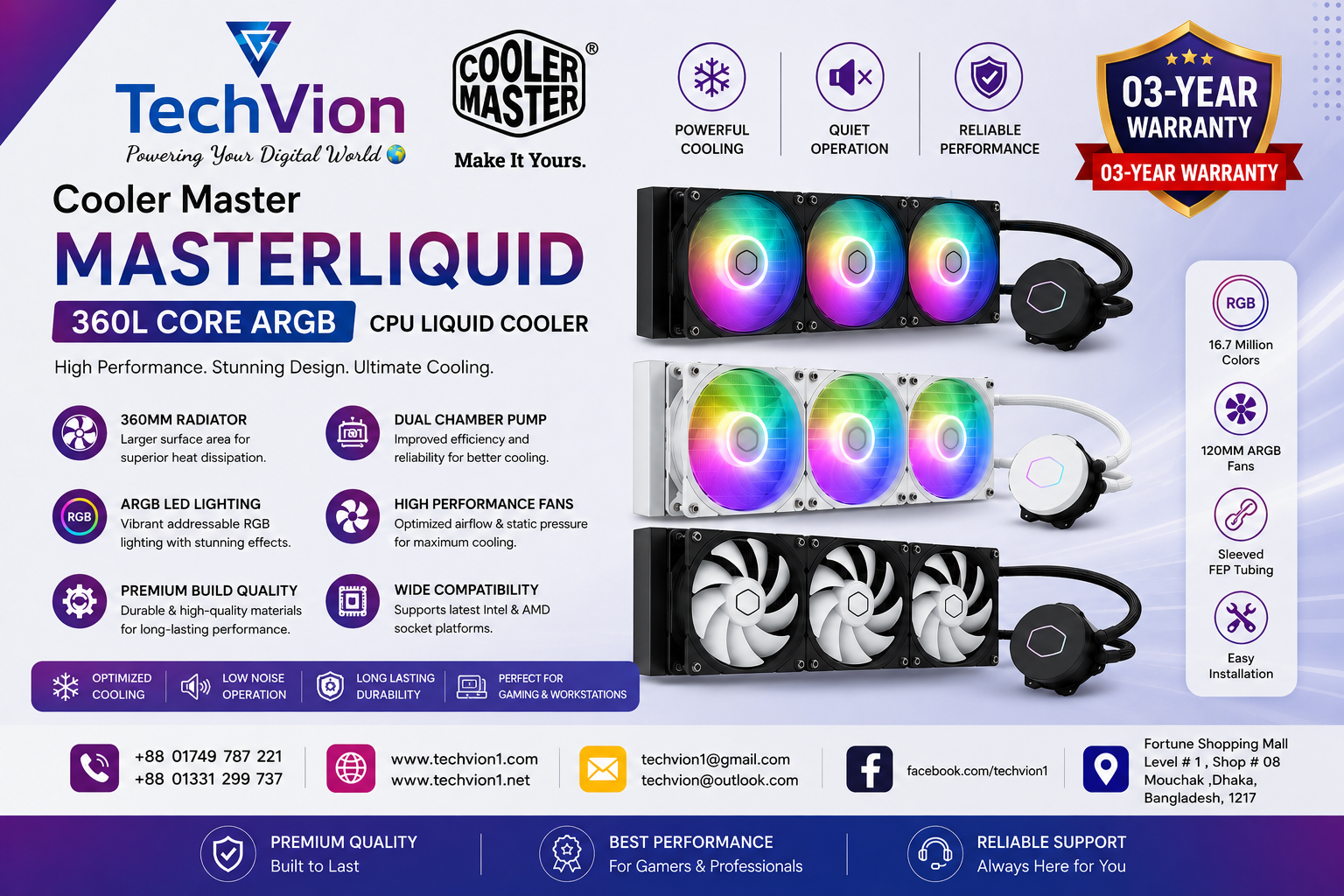 Cooler Master | MASTERLIQUID | Liquid CPU Cooler | 360L CORE ARGB CPU Liquid Cooler