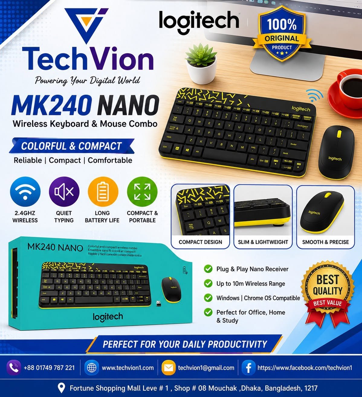 Logitech |  MK240 |  Wireless Keyboard and Mouse Combo