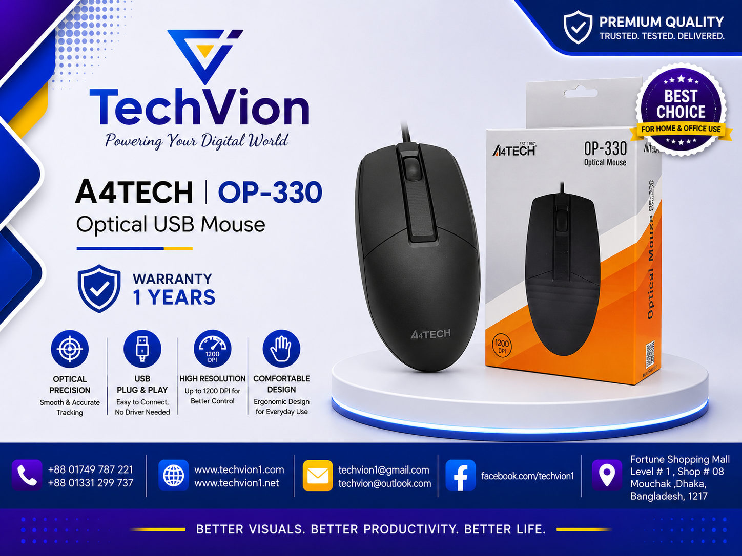 A4TECH | OP-330 | Optical USB Mouse | WARRANTY : 1 YEARS