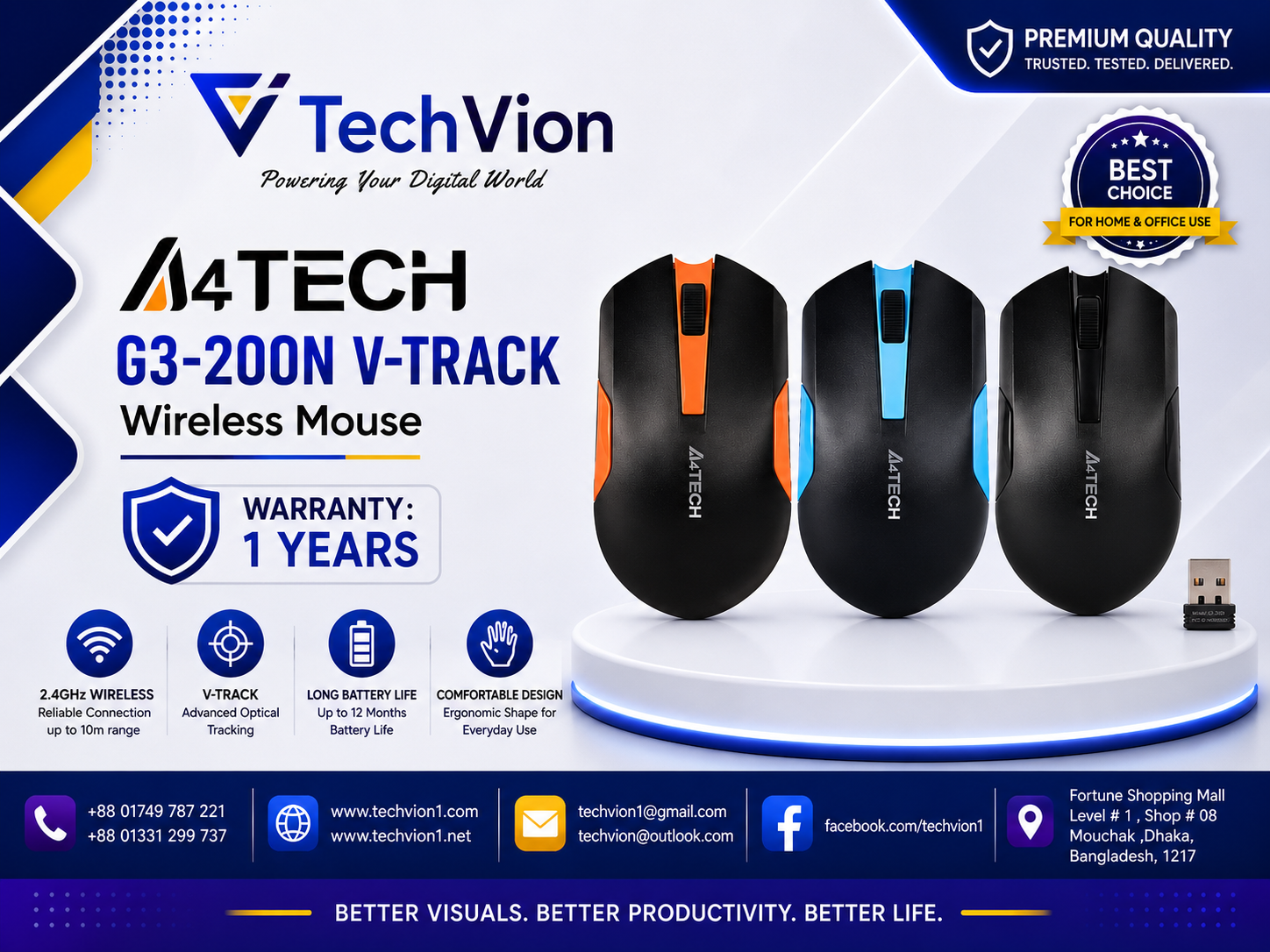 A4TECH | G3-200N V-TRACK | Wireless Mouse | WARRANTY: 1 YEARS