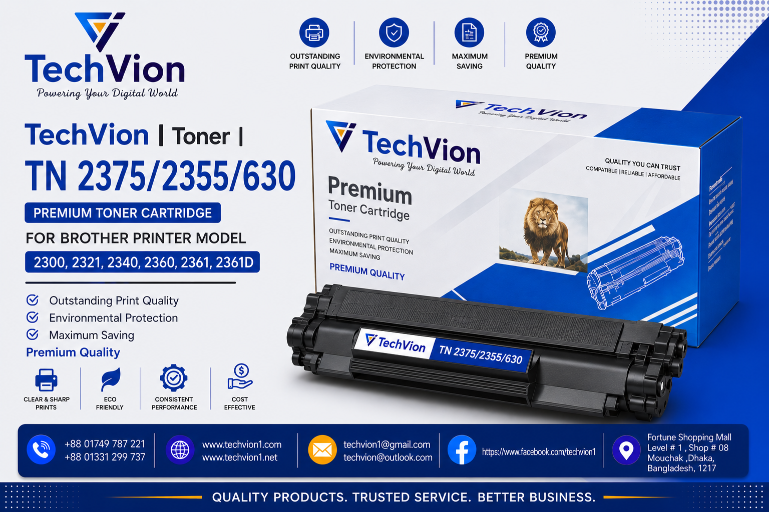 TechVion | Toner | TN 2375/2355/630 FOR BROTHER PRINTER MODEL 2300, 2321, 2340, 2360, 2361, 2361D