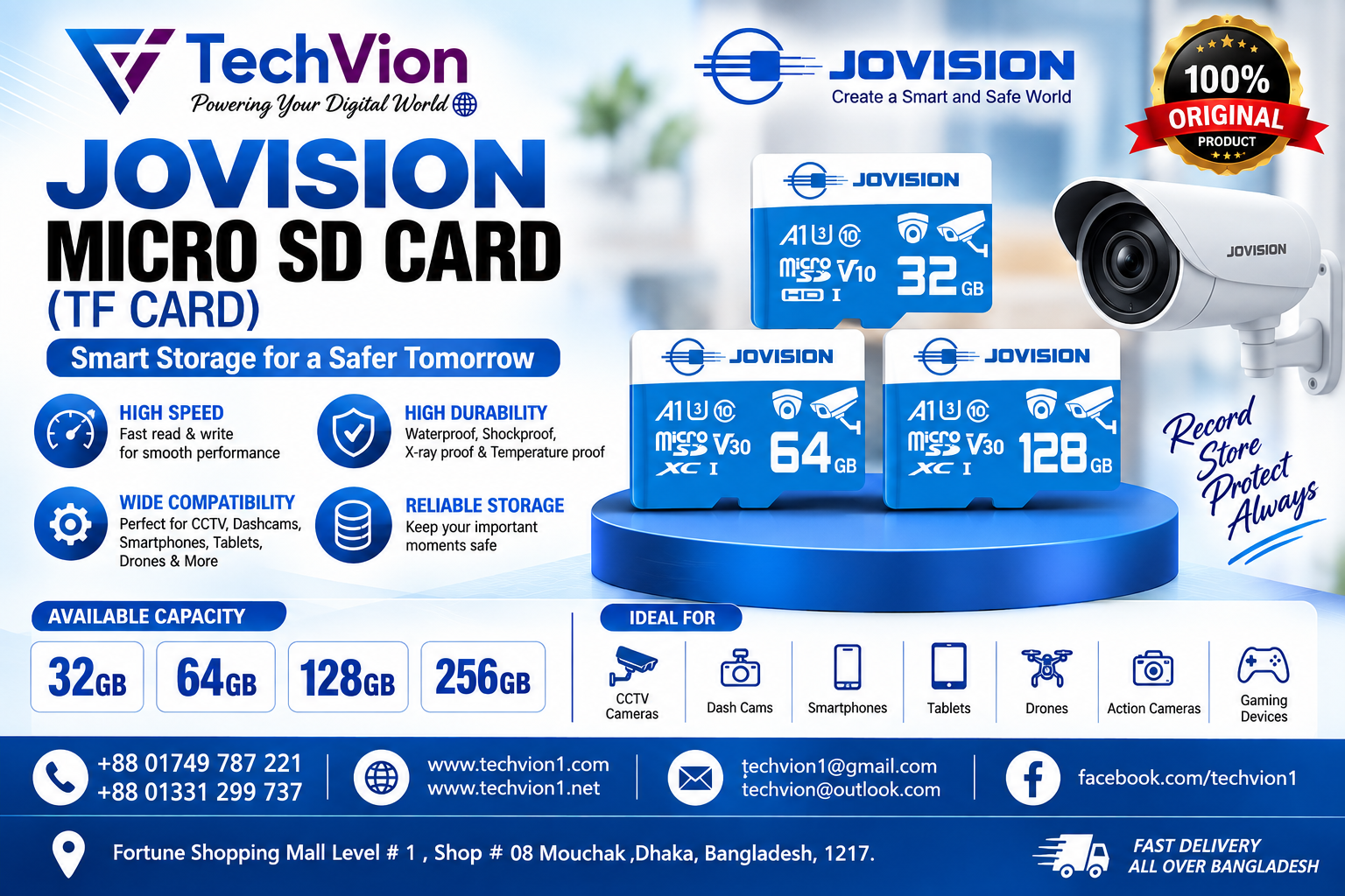 Jovision Micro SD Cards (TF Cards ) 64GB Surveillance Grade SD Card
