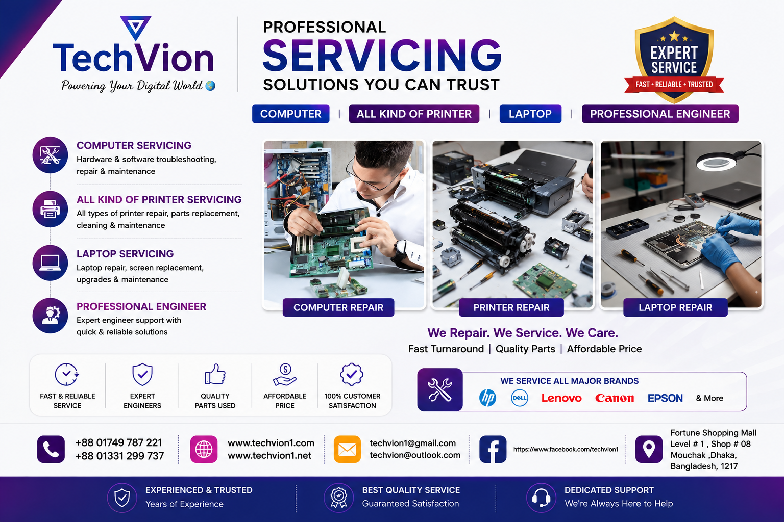 Professional Servicing  Solution You Can Trust  TechVion.   We  Repair . We Service . We Care .     Servicing | Computer | All kind of Printer | Laptop | professional engineer